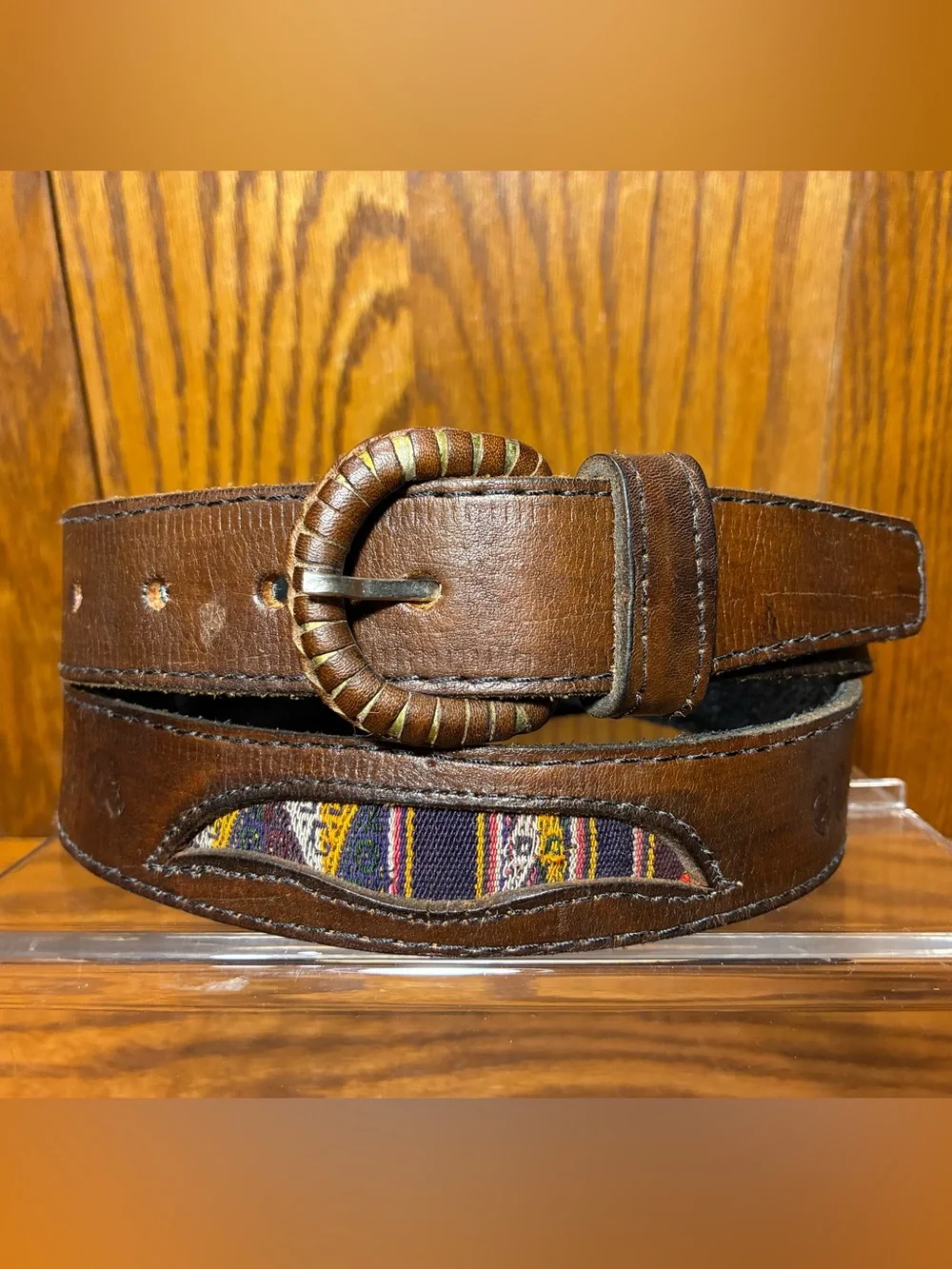 Vintage Latin Money Belt Tribal Embossed Textile Inlay Hidden Pocket